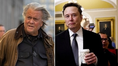 Steve Bannon claimed that the SpaceX CEO is acting like “God” and enforcing drastic changes without regard for the customs or values of the nation. (AP Photo/Yuki Iwamura, REUTERS/Benoit Tessier/File Photo) Steve Bannon claimed that the SpaceX CEO is acting like “God” and enforcing drastic changes without regard for the customs or values of the nation. (AP Photo/Yuki Iwamura, REUTERS/Benoit Tessier/File Photo)