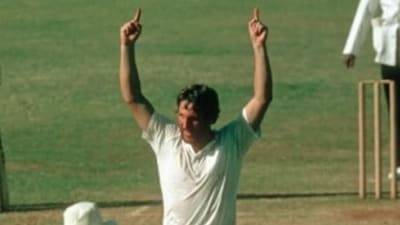Ian Botham in action in the Golden Jubilee Test at the Wankhede Stadium in Mumbai. (Getty Images)