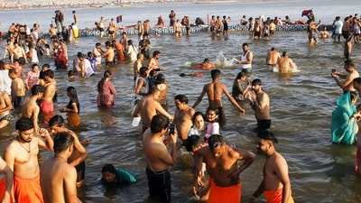 Devotees from across the nation and the world have been thronging the Triveni Sangam to take a holy dip during the Mahakumbh Mela. (ANI) Devotees from across the nation and the world have been thronging the Triveni Sangam to take a holy dip during the Mahakumbh Mela. (ANI)