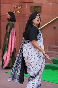 Delhi BJP MP Bansuri Swaraj during the Budget session of Parliament. (PTI) Delhi BJP MP Bansuri Swaraj during the Budget session of Parliament. (PTI)