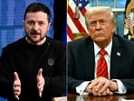 L-R, Ukraine's President Volodymyr Zelensky in Brussels on December 19, 2024 and US President Donald Trump in Washington, DC, on February 10, 2025. L-R, Ukraine's President Volodymyr Zelensky in Brussels on December 19, 2024 and US President Donald Trump in Washington, DC, on February 10, 2025.