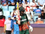 Bangladesh's Towhid Hridoy celebrates reaching his century 