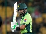 Pakistan's Babar Azam reacts as he walks off the field after his dismissal. Pakistan's Babar Azam reacts as he walks off the field after his dismissal.