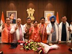 Delhi CM Rekha Gupta along with her cabinet colleague at the Secretariat in New Delhi on Thursday, February 20, 2025. Delhi CM Rekha Gupta along with her cabinet colleague at the Secretariat in New Delhi on Thursday, February 20, 2025.