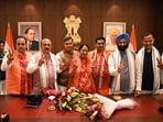 Delhi CM Rekha Gupta along with her cabinet colleagues in New Delhi on Thursday, February 20, 2025. ( Delhi CM Rekha Gupta along with her cabinet colleagues in New Delhi on Thursday, February 20, 2025. (