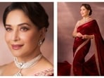 Madhuri Dixit's red saree look has a vintage charm. Madhuri Dixit's red saree look has a vintage charm.