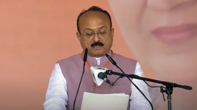 Ashish Sood took oath as Delhi cabinet minister at Ramlila Maidan on Thursday. (YouTube/BJP) Ashish Sood took oath as Delhi cabinet minister at Ramlila Maidan on Thursday. (YouTube/BJP)
