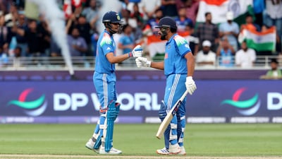 Rohit Sharma got India off to a quick start, as he usually does. Rohit put up a 69-run opening stand with Shubman Gill before falling to Taskin Ahmed for 41 off 36 balls in the 10th over. He went past 11,000 ODI runs in that innings (REUTERS)