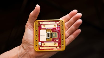 Microsoft's Majorana 1 quantum computing chip is pictured in this undated handout photo obtained by Reuters on February 19, 2025. ( Microsoft/Handout via Reuters)