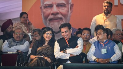 Swati Maliwal, Member of Parliament seen aling with Devender Yadav, President of Delhi Pradesh Congress during the swearing in ceremony of Chief Minister of Delhi at Ramlila Maidan in New Delhi, India, on Thursday, February 20, 2025. (Hindustan Times) Swati Maliwal, Member of Parliament seen aling with Devender Yadav, President of Delhi Pradesh Congress during the swearing in ceremony of Chief Minister of Delhi at Ramlila Maidan in New Delhi, India, on Thursday, February 20, 2025. (Hindustan Times)
