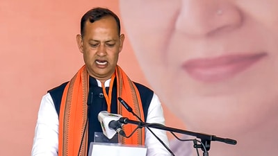 BJP MLA Ravinder Indraj Singh took oath as a Minister during the Delhi government's swearing-in ceremony at Ramlila Maidan in New Delhi. (PTI) BJP MLA Ravinder Indraj Singh took oath as a Minister during the Delhi government's swearing-in ceremony at Ramlila Maidan in New Delhi. (PTI)