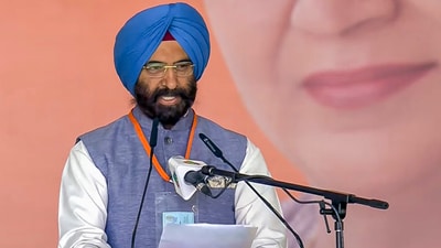 BJP MLA Manjinder Singh Sirsa took the oath as a Minister during the Delhi government's swearing-in ceremony at Ramlila Maidan in New Delhi. (PTI) BJP MLA Manjinder Singh Sirsa took the oath as a Minister during the Delhi government's swearing-in ceremony at Ramlila Maidan in New Delhi. (PTI)