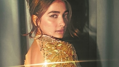 Actor Pooja Hegde stuns in a Moledro gown, featuring intricate details and a dramatic structured trail. The luxurious fabric adds to the striking allure (Photo: Vijit Gupta) Actor Pooja Hegde stuns in a Moledro gown, featuring intricate details and a dramatic structured trail. The luxurious fabric adds to the striking allure (Photo: Vijit Gupta)