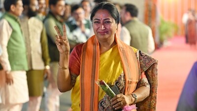 Delhi CM-designate Rekha Gupta at the BJP HQ in Delhi on Wednesday. (Sanchit Khanna/ HT Photo) Delhi CM-designate Rekha Gupta at the BJP HQ in Delhi on Wednesday. (Sanchit Khanna/ HT Photo)