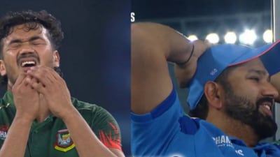 Taskin Ahmed and Rohit Sharma after Jaker Ali drops KL Rahul