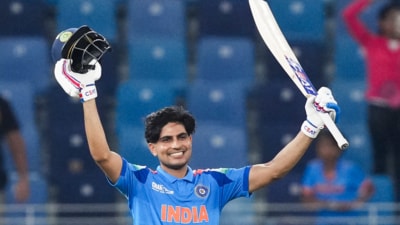 Shubman Gill after hitting a century Shubman Gill after hitting a century