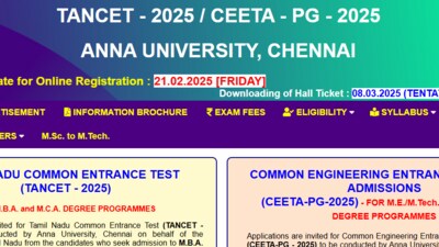TANCET, CEETA PG 2025 registration will end tomorrow at tancet.annauniv.edu. Candidates can apply via the direct link given here. TANCET, CEETA PG 2025 registration will end tomorrow at tancet.annauniv.edu. Candidates can apply via the direct link given here.
