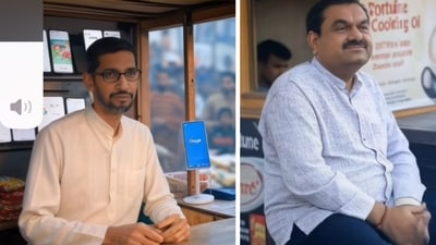 An AI video shows Sundar Pichai and Gautam Adani at Mahakumbh. (Instagram/@enthugo28) An AI video shows Sundar Pichai and Gautam Adani at Mahakumbh. (Instagram/@enthugo28)