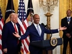 Housing and Urban Development Secretary Scott Turner speaks as President Donald Trump and Tiger Woods listen during a reception for Black History Month in the East Room of the White House Thursday, Feb. 20, 2025. AP/PTI(AP02_21_2025_000007B) Housing and Urban Development Secretary Scott Turner speaks as President Donald Trump and Tiger Woods listen during a reception for Black History Month in the East Room of the White House Thursday, Feb. 20, 2025. AP/PTI(AP02_21_2025_000007B)