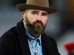 Nov 18, 2024; Arlington, Texas, USA;  ESPN personality and former Philadelphia Eagles center Jason Kelce on set before the game between the Dallas Cowboys and Houston Texans at AT&T Stadium. Mandatory Credit: Kevin Jairaj-Imagn Images