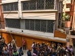 Deployment of police personnel was seen outside the house where 3 of family members found dead and 3 others injured in accident near Tangra Police Station in Kolkata, India, on Wednesday, February 19, 2025.