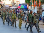 File image: Security personnel conduct a flag march on the eve of the Chhattisgarh local bodies elections, at Jagdalpur in Bastar district, Monday, Feb. 10, 2025. 