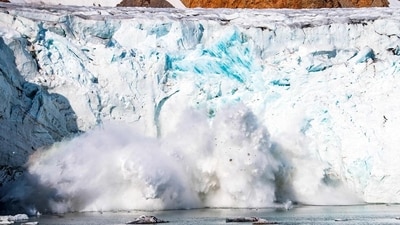 A mass of ice breaking away from the Apusiajik glacier, near Kulusuk (aslo spelled Qulusuk), a settlement in Sermersooq on the southeastern shore of Greenland. The Arctic has warmed three times more quickly than the planet as a whole, and faster than previously thought. (AFP) A mass of ice breaking away from the Apusiajik glacier, near Kulusuk (aslo spelled Qulusuk), a settlement in Sermersooq on the southeastern shore of Greenland. The Arctic has warmed three times more quickly than the planet as a whole, and faster than previously thought. (AFP)