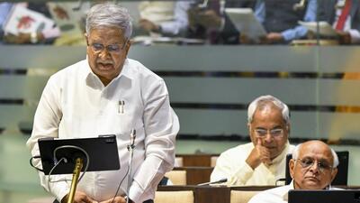 Gujarat finance minister Kanubhai Desai presents the state budget for FY 2025-26 in the presence of chief minister Bhupendra Patel (to his left) on Thursday. (PTI Photo) Gujarat finance minister Kanubhai Desai presents the state budget for FY 2025-26 in the presence of chief minister Bhupendra Patel (to his left) on Thursday. (PTI Photo)