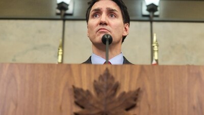 Canada's PM Justin Trudeau looks on during a press conference while responding to US President Donald Trump's orders to impose 25% tariffs on Canadian imports, in Ottawa, Ontario, Canada February 1, 2025. (Reuters)