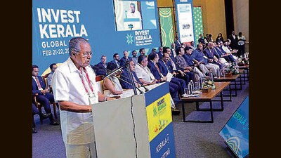 Kerala chief minister Pinarayi Vijayan at the two-day Invest Kerala Global Summit in Kochi on Friday. (HTT Photo) Kerala chief minister Pinarayi Vijayan at the two-day Invest Kerala Global Summit in Kochi on Friday. (HTT Photo)