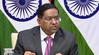 Ministry of External Affairs official spokesperson Randhir Jaiswal addresses a press conference in New Delhi (PTI FILE) (HT_PRINT)