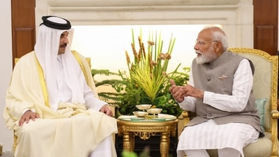 Emir of Qatar Sheikh Tamim bin Hamad Al Thani with Prime Minister Narendra Modi. Emir of Qatar Sheikh Tamim bin Hamad Al Thani with Prime Minister Narendra Modi.