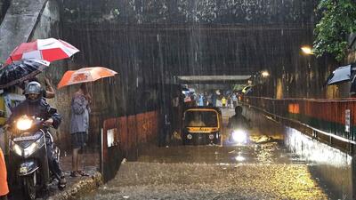 Mumbai, India - June 28, 2023 : Water logging in Poisar Subway due to Heavy Rain at Kandivali, in Mumbai, India, on Wednesday, June 28, 2023. (Photo by Vijay Bate/HT Photo) Mumbai, India - June 28, 2023 : Water logging in Poisar Subway due to Heavy Rain at Kandivali, in Mumbai, India, on Wednesday, June 28, 2023. (Photo by Vijay Bate/HT Photo)