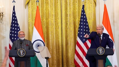 Prime Minister Narendra Modi and US President Donald Trump delivering a joint press statement after their meeting at the White House, in Washington, DC last Thursday. (Reuters) Prime Minister Narendra Modi and US President Donald Trump delivering a joint press statement after their meeting at the White House, in Washington, DC last Thursday. (Reuters)
