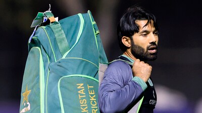 Pakistan's captain Mohammad Rizwan during a practice session ahead of the match against India (Surjeet Yadav) Pakistan's captain Mohammad Rizwan during a practice session ahead of the match against India (Surjeet Yadav)