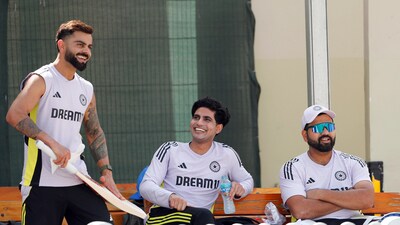 India's captain Rohit Sharma and teammates Virat Kohli and Shubman Gill during a practice session. (Surjeet Yadav) India's captain Rohit Sharma and teammates Virat Kohli and Shubman Gill during a practice session. (Surjeet Yadav)