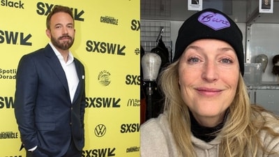 Ben Affleck excited to star alongside Gillian Anderson in upcoming thriller after Matt Damon drops out. ((Photo by Jack Plunkett/Invision/AP, @gilliana/Instagram))