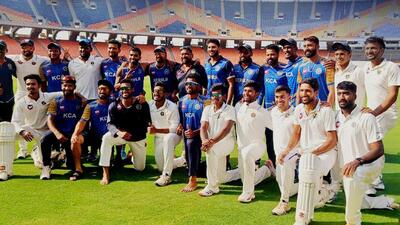 Kerala players celebrate after beating Gujarat in the semi-final of the Ranji Trophy. (KCA) Kerala players celebrate after beating Gujarat in the semi-final of the Ranji Trophy. (KCA)