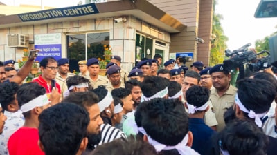 Police pacify protesting students on Tuesday (PTI) Police pacify protesting students on Tuesday (PTI)