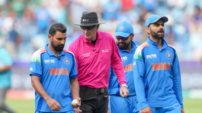 India captain Rohit Sharma (back) with Mohammed Shami (L) and Virat Kohli (R) (PTI) India captain Rohit Sharma (back) with Mohammed Shami (L) and Virat Kohli (R) (PTI)