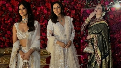 Suhana Khan, Gauri Khan and Rekha attended Aadar Jain and Alekha Advani's wedding. Suhana Khan, Gauri Khan and Rekha attended Aadar Jain and Alekha Advani's wedding.