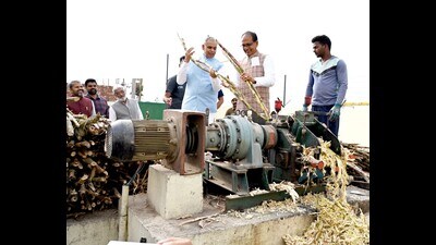 Union agriculture minister Shivraj Chauhan during his visit to Kainthala village, Kurukshetra, in Haryana on Saturday. (HT Photo)