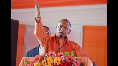 Uttar Pradesh Chief Minister Yogi Adityanath addresses the gathering during the foundation stone-laying ceremony for India's first biopolymer plant at Kumbhi, in Lakhimpur Kheri on Saturday (PTI) Uttar Pradesh Chief Minister Yogi Adityanath addresses the gathering during the foundation stone-laying ceremony for India's first biopolymer plant at Kumbhi, in Lakhimpur Kheri on Saturday (PTI)