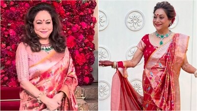 Tina Ambani showcases sustainable fashion by re-wearing a stunning saree from 2022 at Aadar Jain’s wedding. (Instagram) Tina Ambani showcases sustainable fashion by re-wearing a stunning saree from 2022 at Aadar Jain’s wedding. (Instagram)
