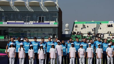 The Indian National Anthem was played during the Australia versus England Champions Trophy game in Lahore. (Getty ) The Indian National Anthem was played during the Australia versus England Champions Trophy game in Lahore. (Getty )