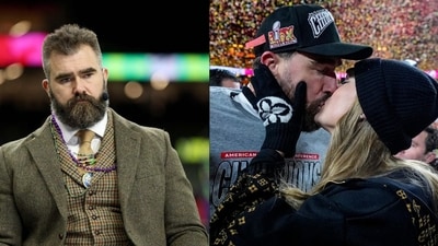 Jason Kelce spoke about his brother Travis Kelce's relationship with Taylor Swift, noting it felt different from the start. (Jamie Squire/Getty Images/AFP, AP Photo/Ashley Landis) Jason Kelce spoke about his brother Travis Kelce's relationship with Taylor Swift, noting it felt different from the start. (Jamie Squire/Getty Images/AFP, AP Photo/Ashley Landis)