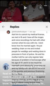 A screengrab of Elizabeth Udayan's accusations against Bala. A screengrab of Elizabeth Udayan's accusations against Bala.