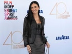 Demi Moore arrives at the Film Independent Spirit Awards on February 22, 2025. The event, held at the Santa Monica Pier in Los Angeles, saw a stunning array of celebrities donning sheer and stylish outfits.