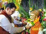Maharashtra Chief Minister Devendra Fadnavis pays tribute to Chhatrapati Shivaji Maharaj on the occasion of his birth anniversary, at Shivneri Fort in Pune on February 19. Maharashtra Chief Minister Devendra Fadnavis pays tribute to Chhatrapati Shivaji Maharaj on the occasion of his birth anniversary, at Shivneri Fort in Pune on February 19.