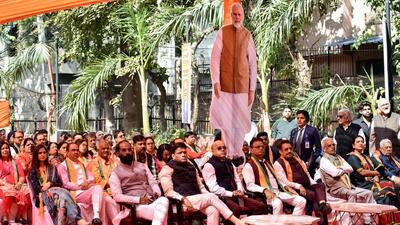 A gathering listening to the 119th edition of Prime Minister Narendra Modi's monthly radio program Mann Ki Baat, at Naraina Vihar on Sunday. (ANI) A gathering listening to the 119th edition of Prime Minister Narendra Modi's monthly radio program Mann Ki Baat, at Naraina Vihar on Sunday. (ANI)